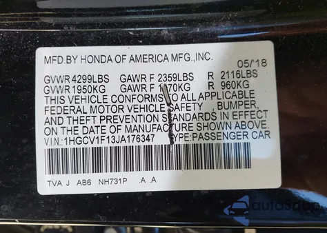 2018 Honda Accord Lx from USA, damaged, VIN 1HGCV1F13JA176347